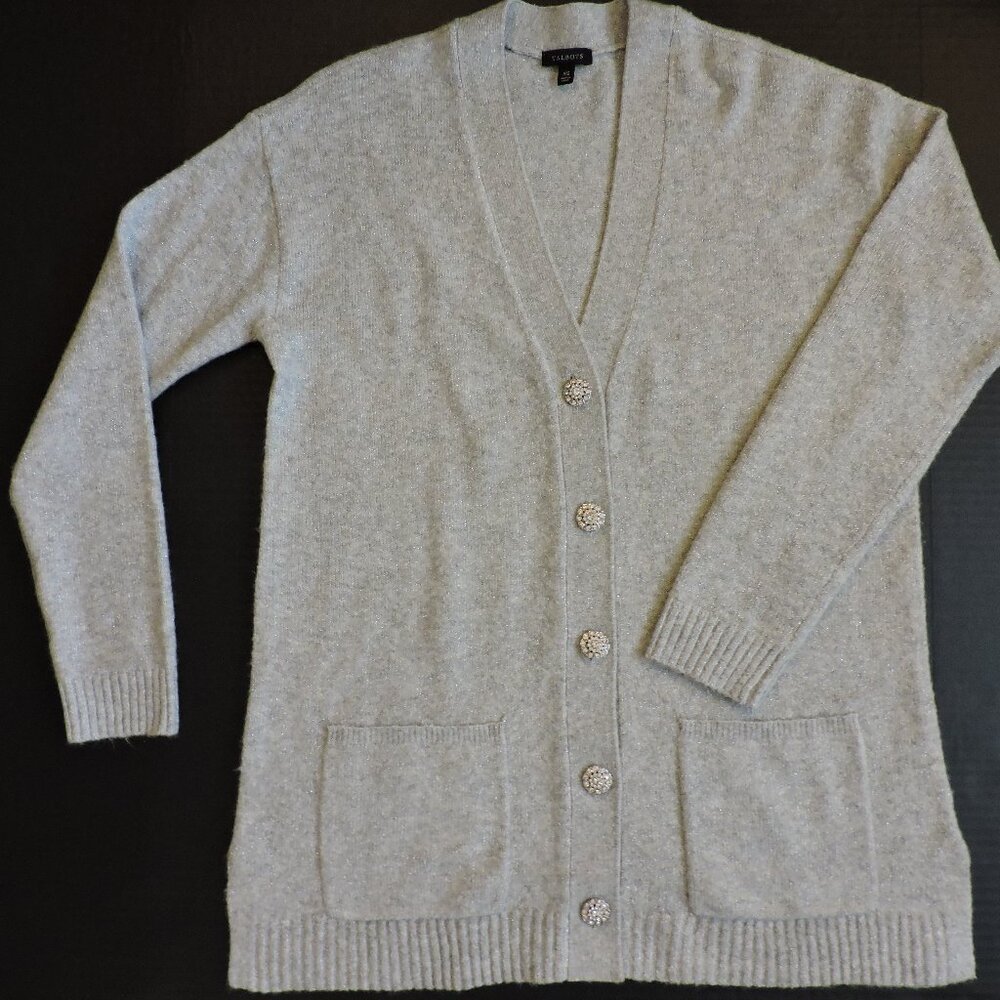 Talbots XS Misses Silver long cardigan
